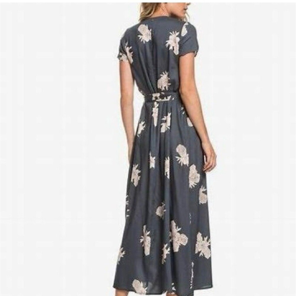 Roxy District Day Maxi Wrap Around Dress Women's S Short Sleeve V-Neck Floral - Picture 3 of 16